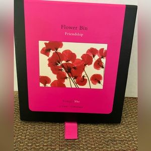 SIMPLY SHE, FLOWER BIN FRIENDSHIP NOTE CARDS. 12 COLORFUL CARDS W/PINK ENVELOPES